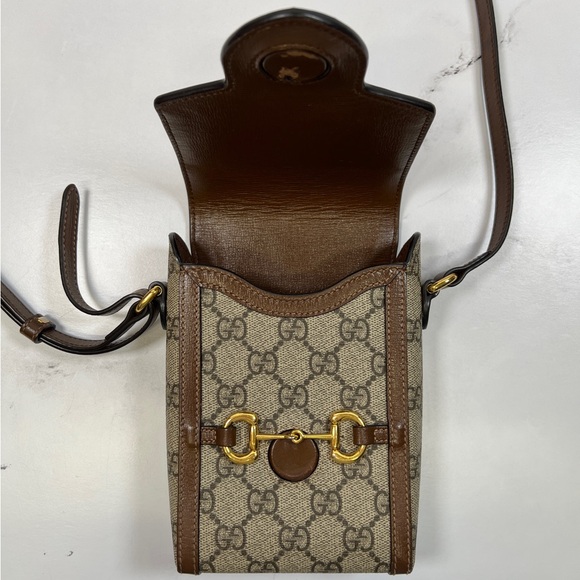 Gucci Horsebit 1955 Mini Bag Crossbody Purse Brown GG - Picture 7 of 10